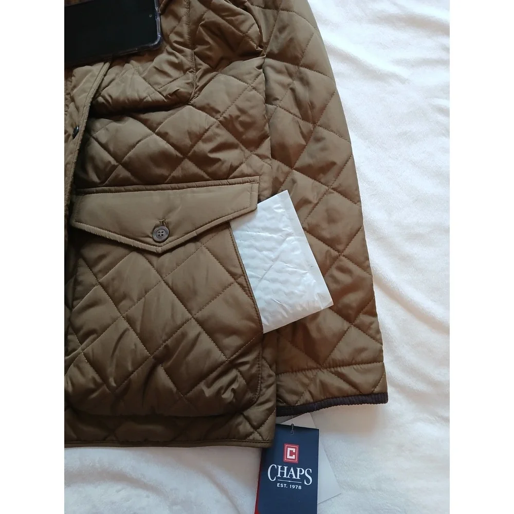 Brown Chaps Quilted Barn Corduroy Collar Puffer Jacket